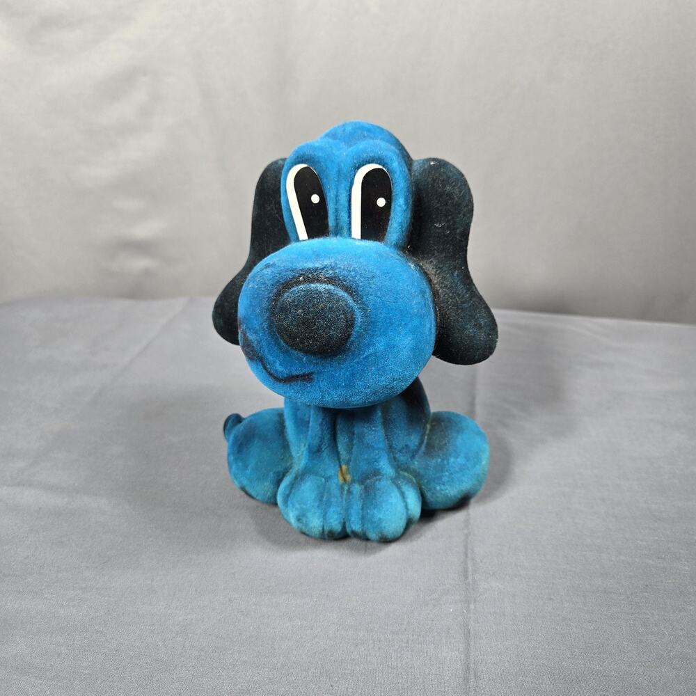 Vtg 1973 Genie Toys Inc Flocked Blue Barking Dog Coin Bank‎ St Louis MO Puppy